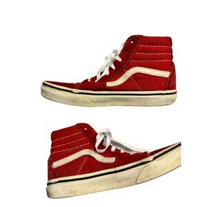 Vans Sk8-Hi High Top Red‎ Suede White Stripe Lace Up Sneakers Shoes Kids 2.5